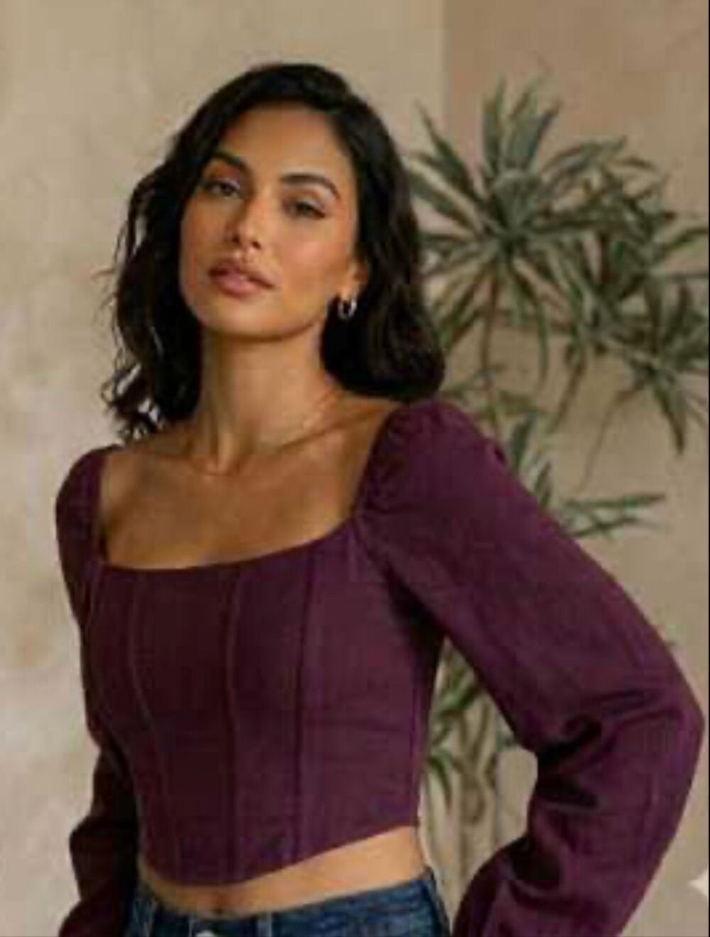 Kirious Los Angeles Corset Crop Top Plum Purple Long Sleeve Large NWT